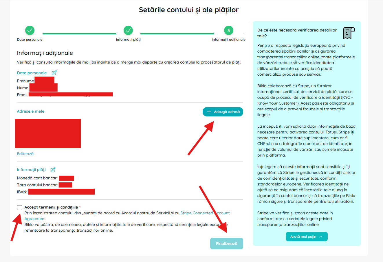Uzupełnianie dodatkowych informacji i umów w procesie tworzenia konta finansowego Biklo